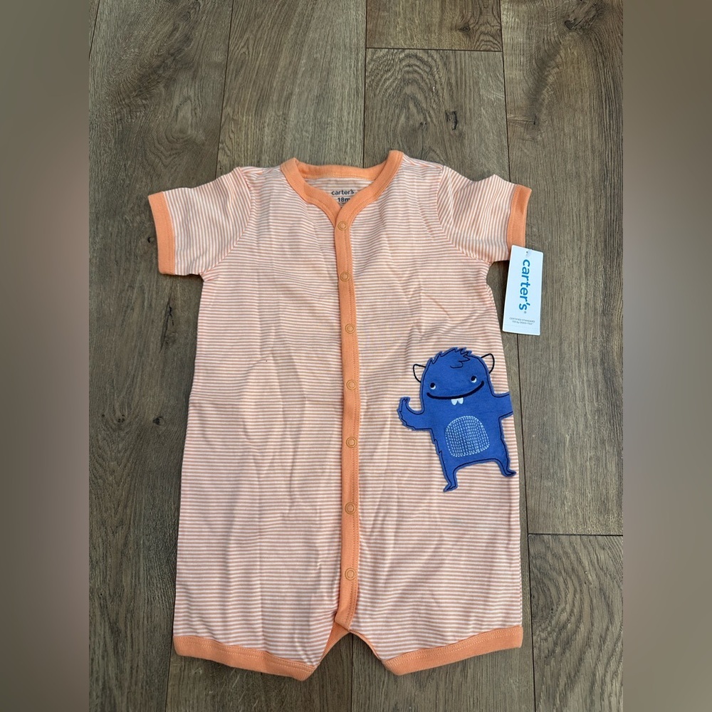 Carter's Orange Striped Sleep Sack with Blue Monster